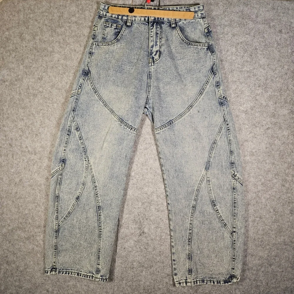 Supermade Mens Acid Wash Barrel Leg Jeans Edgy Skater Grunge Street Size M READ